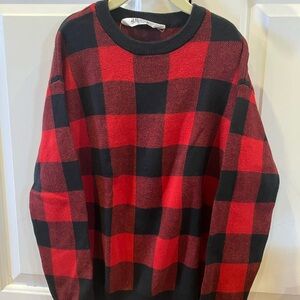 H&M Red and Black Buffalo Plaid Kids Crewneck Sweater